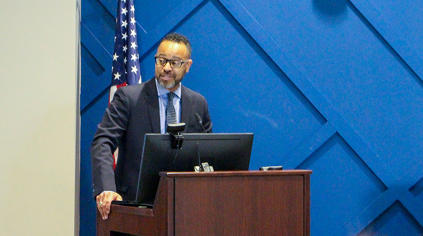 Brian K. Jackson, giving his remarks during the program