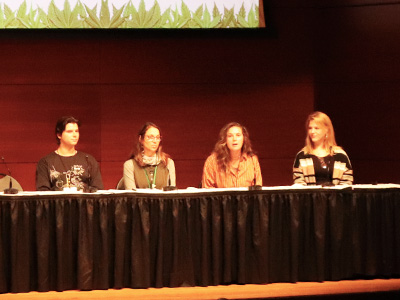 The panelists for the fair on stage. 