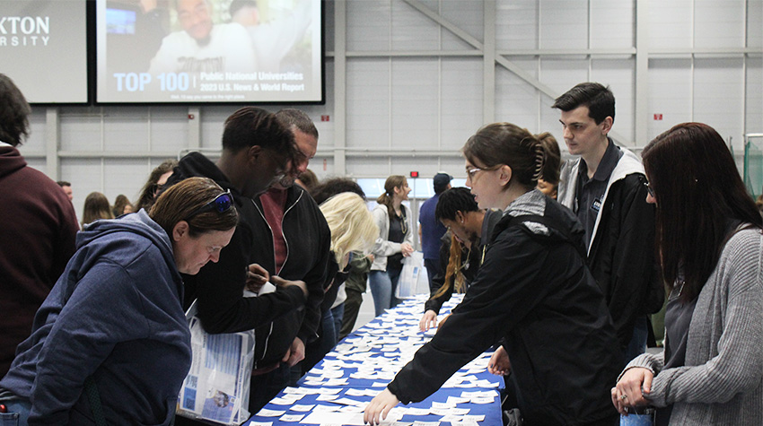 Students checking in at Big Blue