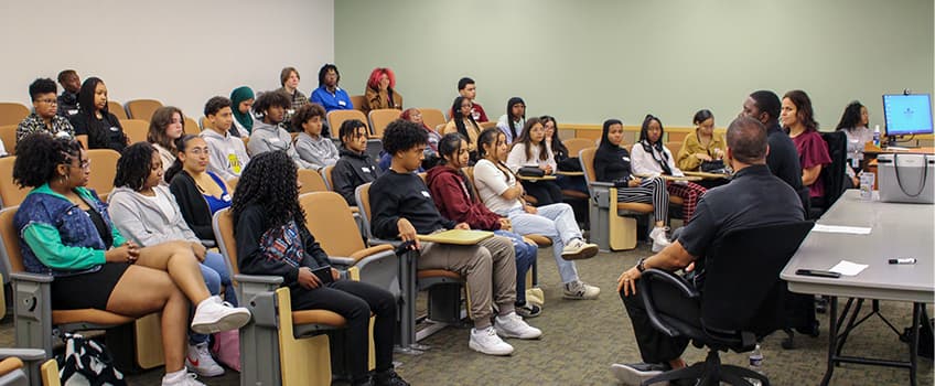 Students in one of the sessions for the Future Teachers of Color Conference, held on May 17. Photo by Mark Melhorn.