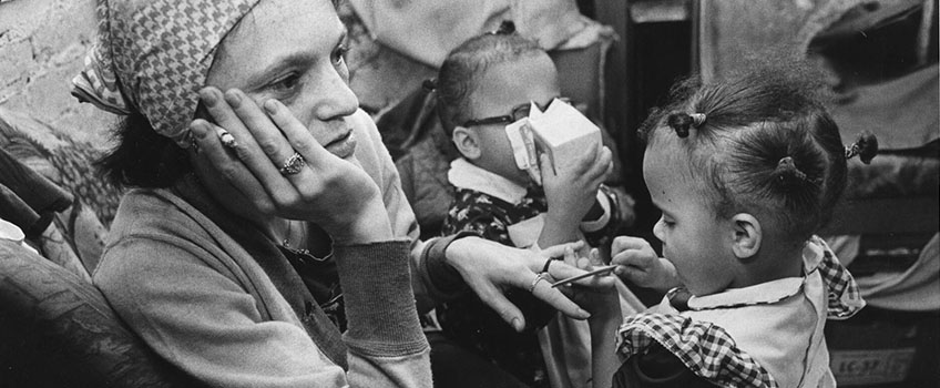 Helen Stummer. “Giving Mommy a Manicure, 11/22/1978” Shirley and her twin daughters silver gelatin print 20in x 31in