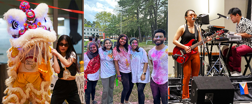(L-R): Asian Student Alliance's Phoenix Night Market; Bengali Student Association's Holi; and the Pilipino-American Student Association of Stockton's Barrio Fiesta, all held in April.