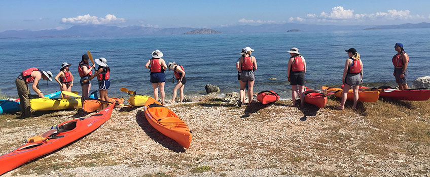 Students preparing to kayak to Agistri Island 