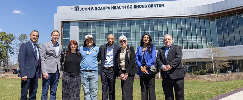 Stockton students with Johnson & Johnson representatives on campus