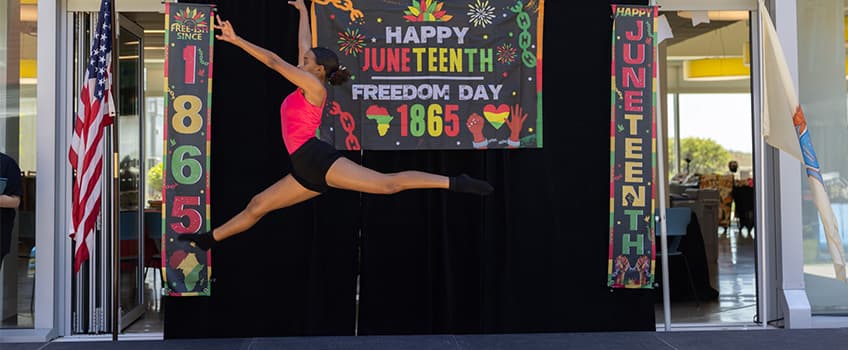 Leah Taylor dancing at Juneteenth event at Stockton Atlantic City