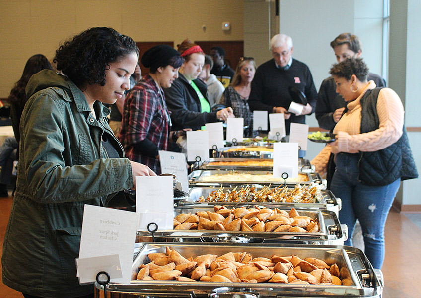 Attendees grabbing food