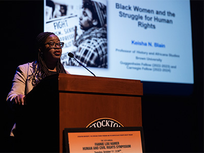 Kiesha N. Blain speaking at the symposium.