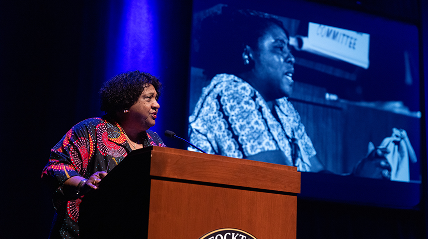 Shirley N. Weber, Secretary of State in California, gave the keynote for this year's Fannie Lou Hamer Human & Civil Rights Symposium on Tuesday, Oct. 10, 2023.