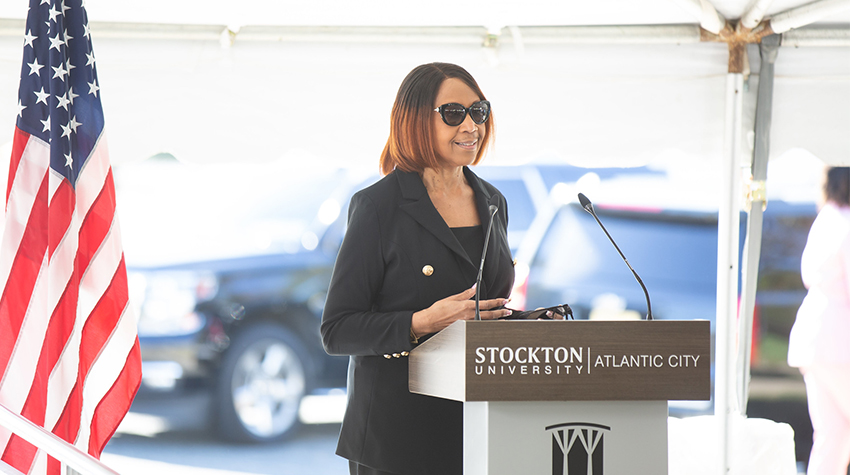 Sheila Oliver during Stockton AC's Residential Hall groundbreaking in 2020