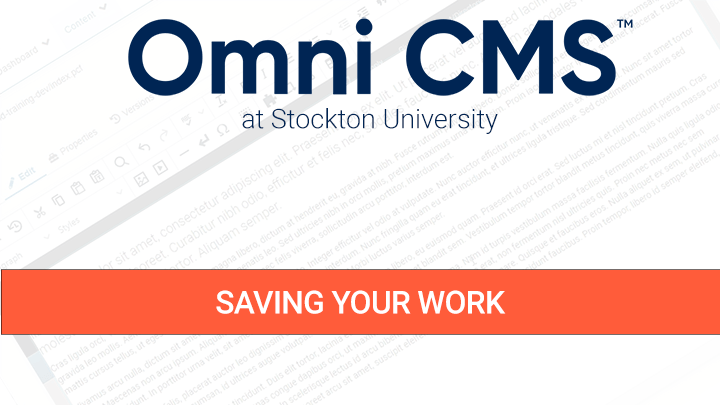 Saving your Work in Omni CMS