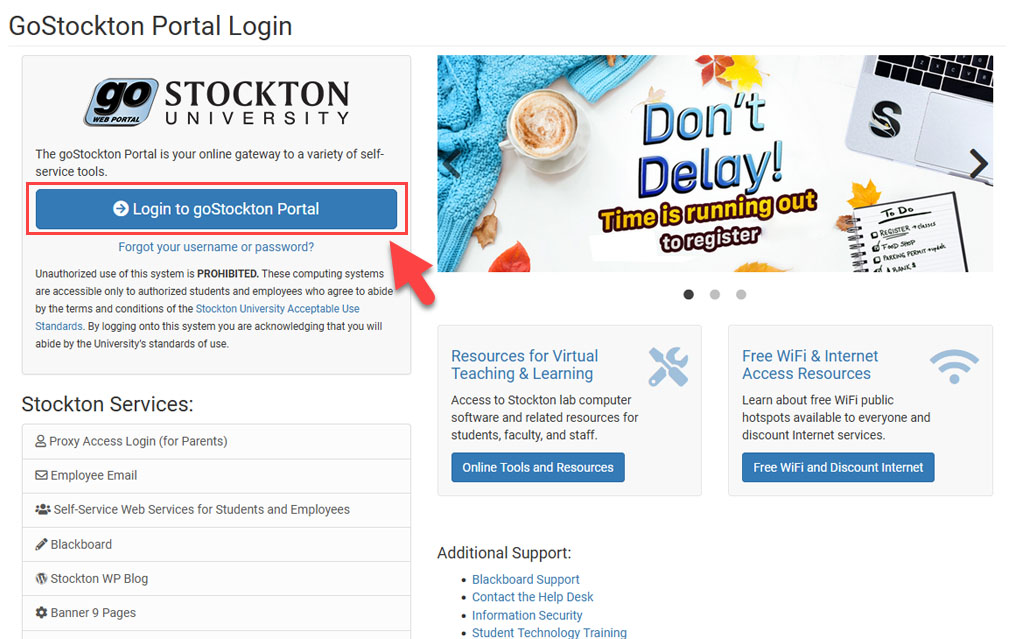 Log into the Stockton Portal to begin the Proxy management process.