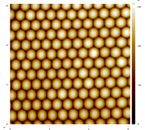 Figure 2. A 6 µm × 6 µm AFM image of 500 nm spheres arranged in a close packed structure. 