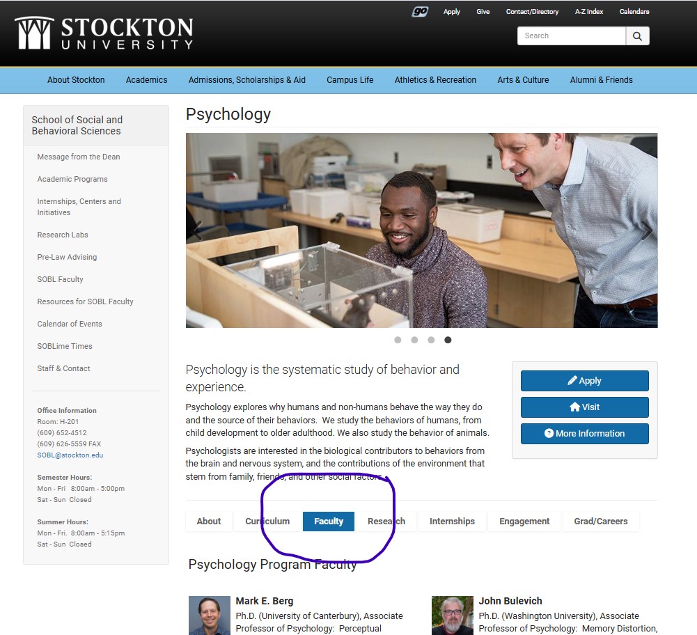 Screenshot of where to find the Faculty Tab 