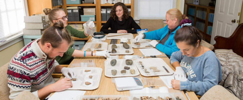 Professor Hornbeck and Anthropology Students Curating the Native American Collection at the Museum of Cape May County
