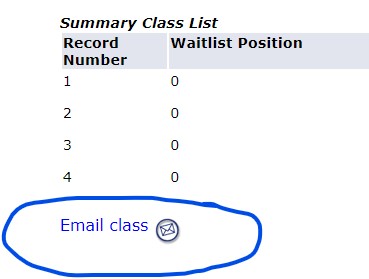 Screenshot of how to email the whole class