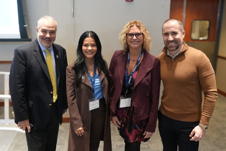 President Joe Bertolino with panelists from the Higher Ed conference