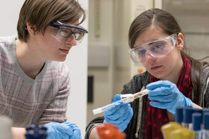 alkyrie Falciani and Danielle Ertz set up an experiment, that will be sent to the International Space Station in August