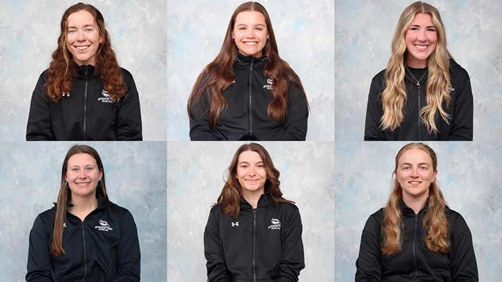 Collage image of headshots of six rowing athletes 