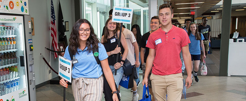 students taking a tour of campus