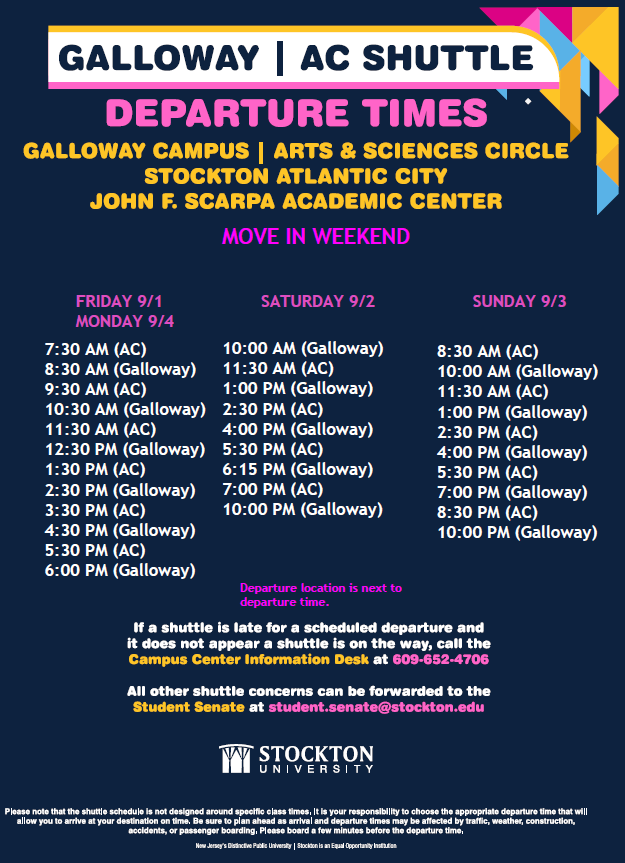September 1-3, 2023 AC Galloway Shuttle Schedule
