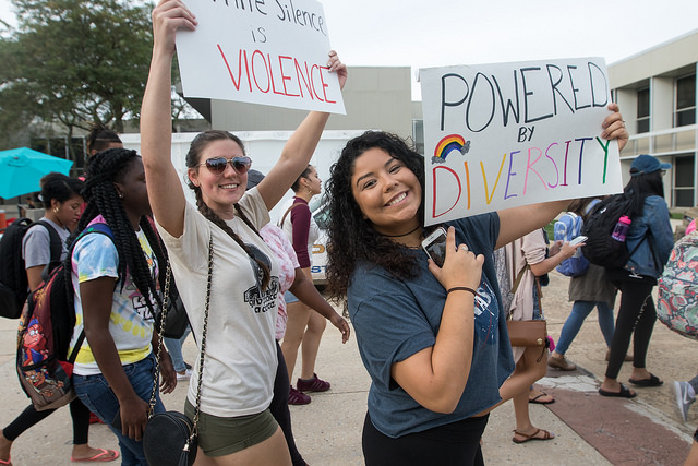 Girls marching on Stockton's main campus against violence