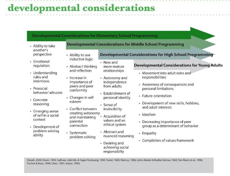 Chart of Developmental Considerations for Children and Young Adults