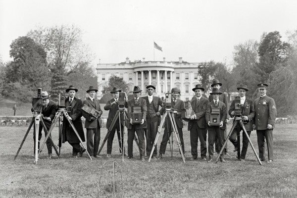 old press photo in front of the White House